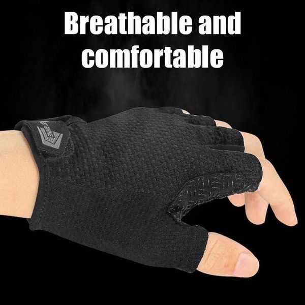 

cycling gloves outdoor bicycle mountain road breathable nonslip half finger equipment, Black