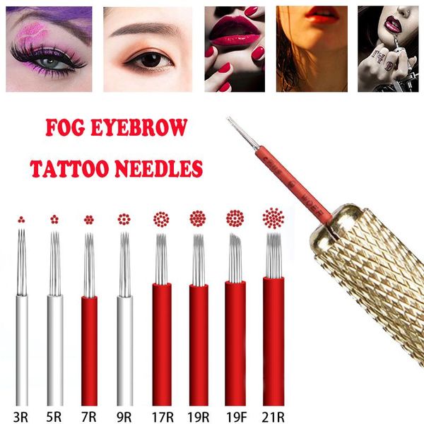 

tattoo needles 50pcs microblading fog eyeborw permanent makeup blade shading round r3 r5 r7 r9 r21 needle for manual pen