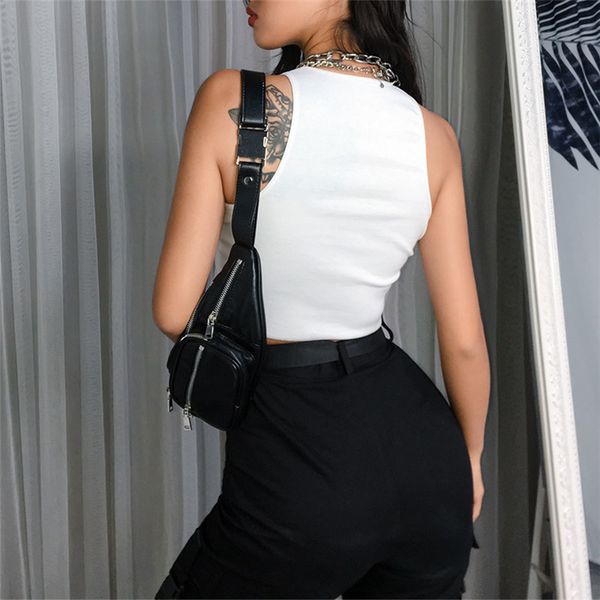 

streetwear whiet crop tank women bodycon slim camisoles female casual fashion streetwear o-neck tanks gothic, White
