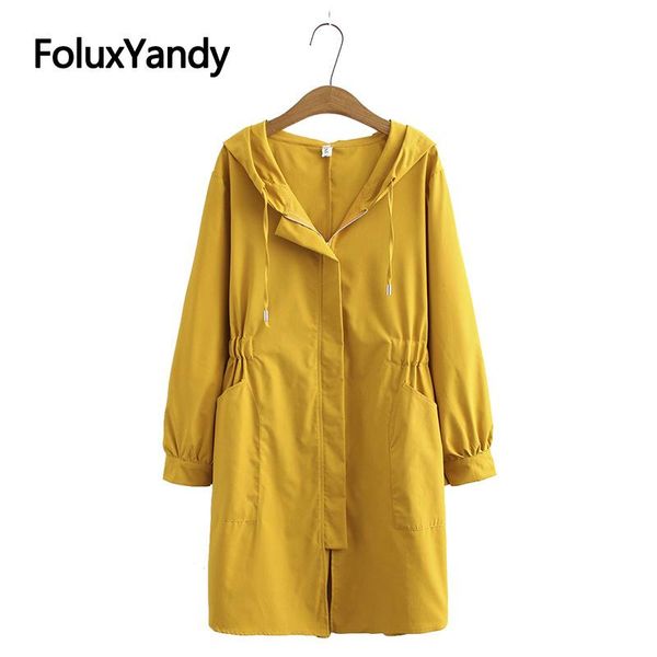 

fashion long trench autumn spring outerwear plus size loose hooded casual women's trench coat kkfy4813, Tan;black