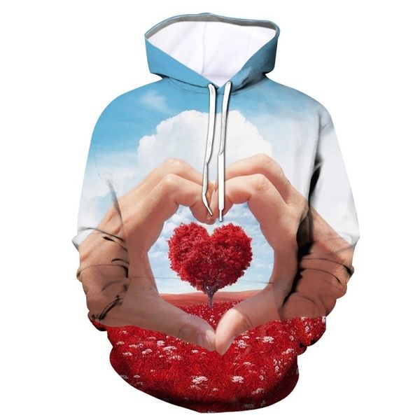 

3d printing taoxin sweater large three-dimensional leisure pullover men's plush love hoodie, Black
