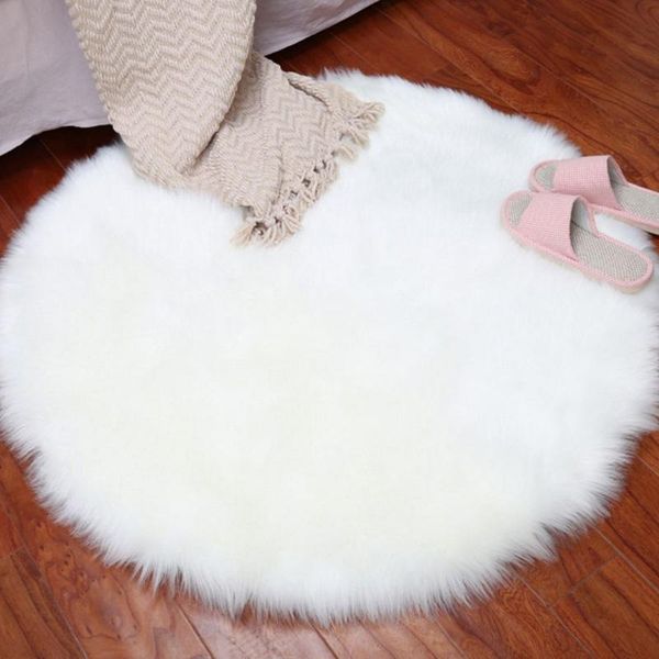 

plush round carpet floor mats indoor full floor decor wool imitation sheepskin rugs faux fur non slip bedroom shaggy carpet
