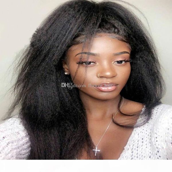 

kinky straight wig glueless lace front human hair wigs for black women with baby hair virgin human hair italian yaki wig, Black;brown