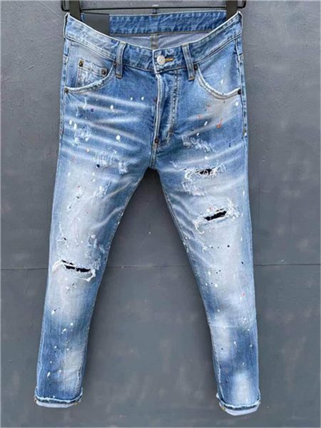 

mens jeans pantaloni da ciclismo uomo skinny jean for men classic ripped holes motorcycle biker denim pant brand fashion designer hip hop pa, Blue