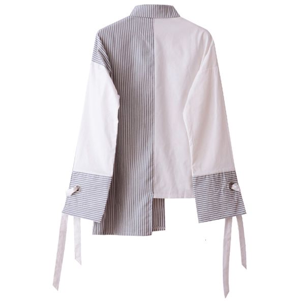 

women's two piece pants [eam] female white bandage irregular size big blouse lapel long sleeve trim spring shirt summer 1de0879 ljxi h9