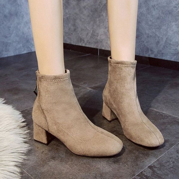 

2019 new stretch socks boots women shoes slip ankle boots winter elegant zip square high heels shoes women wellies boots for women 20gy#, Black