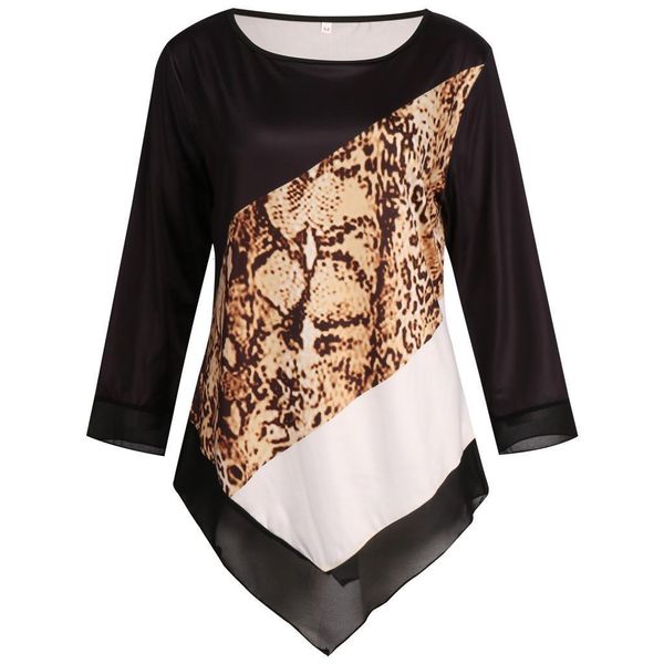

2021 t shirt women lrregular hem long sleeve female t-shirt patchwork snake print tshirt casual women clothes 2021 oversized 5xl, White