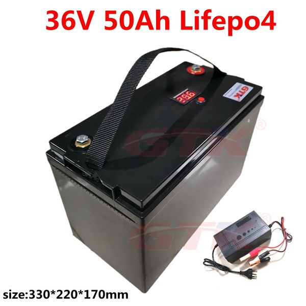 Impermeabile 36V 50ah LifePo4 Batteria con BMS 12S per 1000 W 1500W Scooter Bike Tricycle Backup Solar Backup Backup Power + 5A Caricabatterie