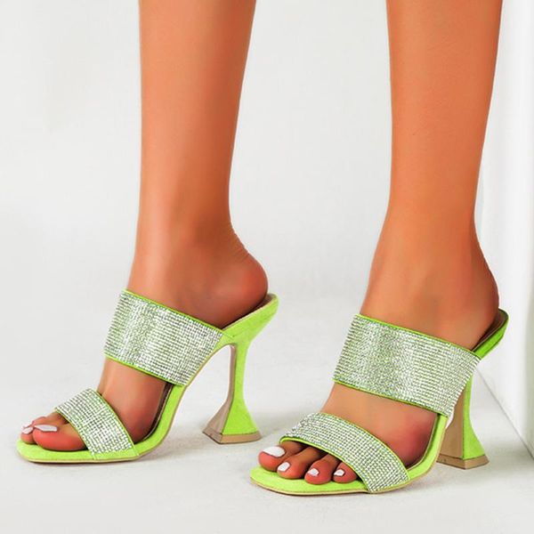 

dress shoes fluorescent green crystal band slingback pumps women flip flops gladiator sandals glass super high heels woman, Black
