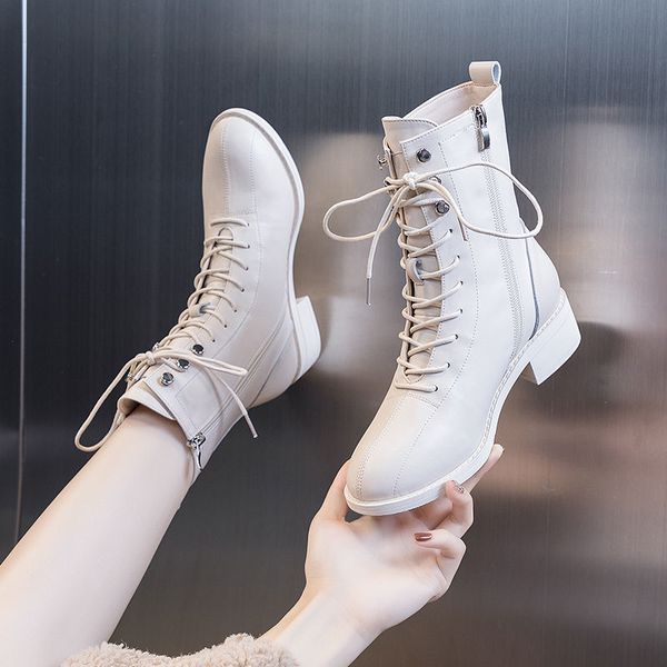 

fhanchu 2022 new women short boots soft pu leatherankle botasthick heelside ziplace-upround toeblackbeigedropshipping, Black