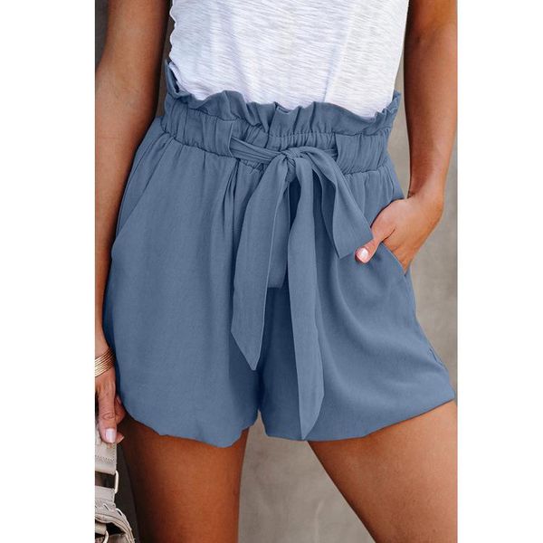 

women's shorts elegant women summer fashion solid pocket high waist female casual tie front ruffle ladies streetwear, White;black