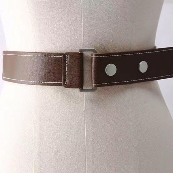 

belts men and women fashion seamless lazy pants leather belt elastic all-match jeans rivet square buckle accessories waistband, Black;brown