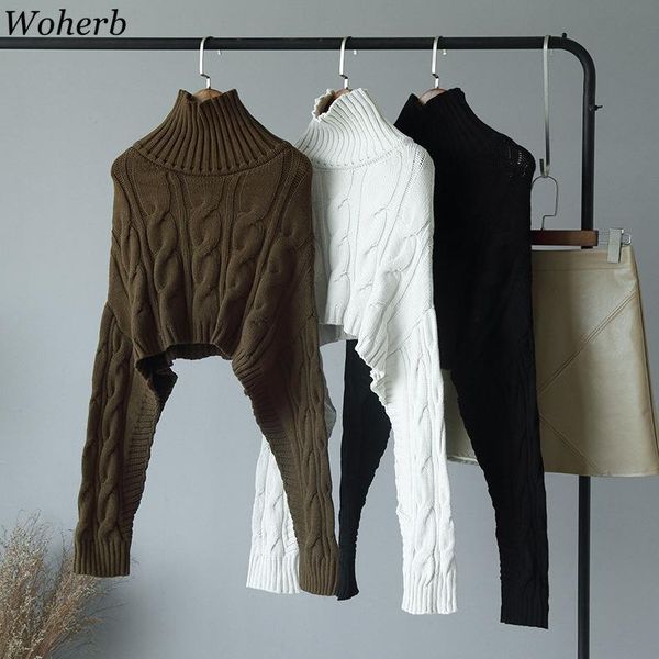 

women's sweaters woherb casual knitted sweater women fall winter turtleneck cloak cape crop womens office pullover jumper poncho, White;black