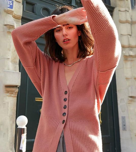 

women's t-shirt women button down sweater casual long sleeve v neck solid color loose knit cardigan coat knitting, White