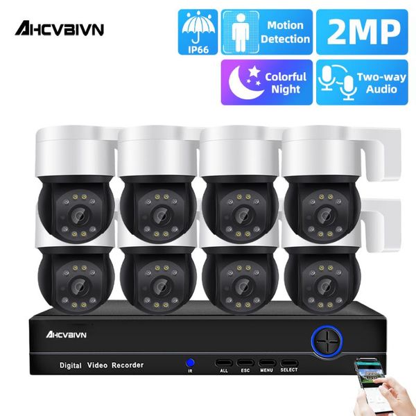 

wireless camera kits 8 channel cctv poe nvr security system kit 2mp outdoor two way audio color night dome ip surveillance 8ch hd