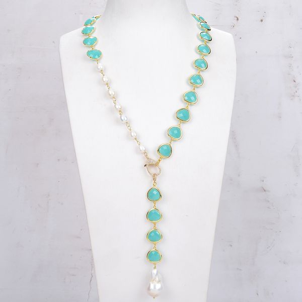 

guaiguai jewelry natural white rice pearl green crystal necklace white keshi pearl pendant necklace handmade for women real gems stone lady, Silver