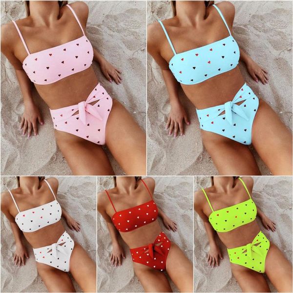 

women's swimwear high waist bikinis 2021 women swimsuit heart printed bathing suit maillot de bain mayokini female beach wear trikinis, White;black