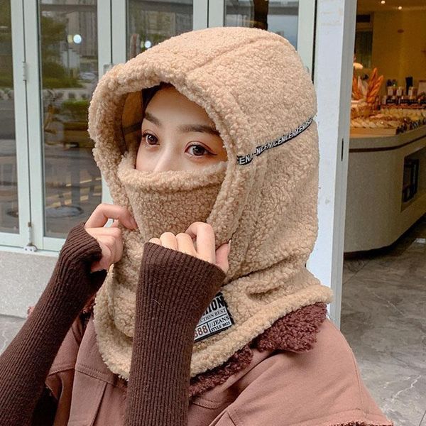 

beanies w46 hat women's autumn and winter plus velvet warm woolen outdoor cold-proof ear protection fashionable one-piece