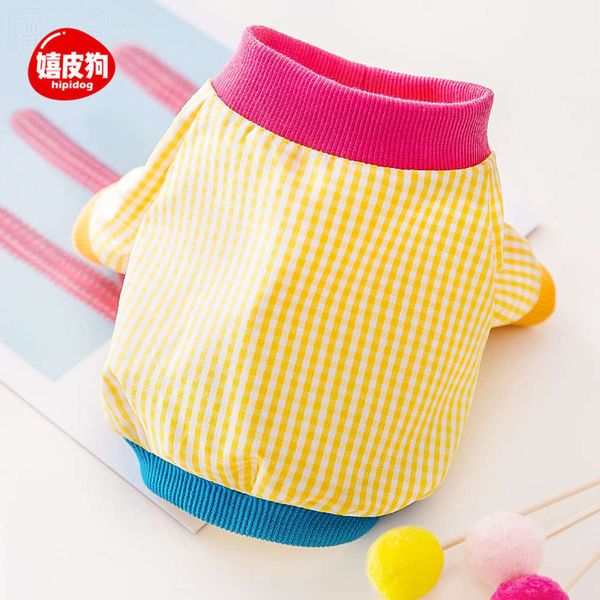 

new spring and summer thin breathable contrast thread frh plaid t-shirt bipedal shirt cat pet cloth