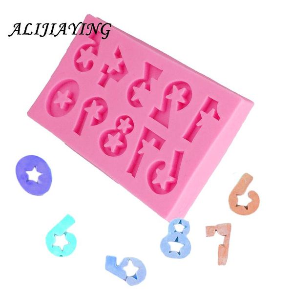 

cake tools 1pcs diy star number silicone mold fondant birthday decorating dessert modelling stencil d1289