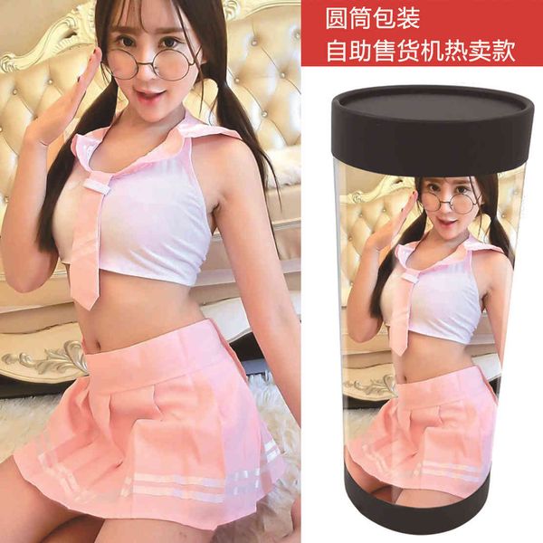 

vending machine with packing box role play fun uniform temptation skirt student dress nightclub fs014, Black;white