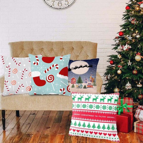 

pillow case 4pcs christmas pillowcase square cotton cushion cover throw xmas decoration for home 2021 natal year product