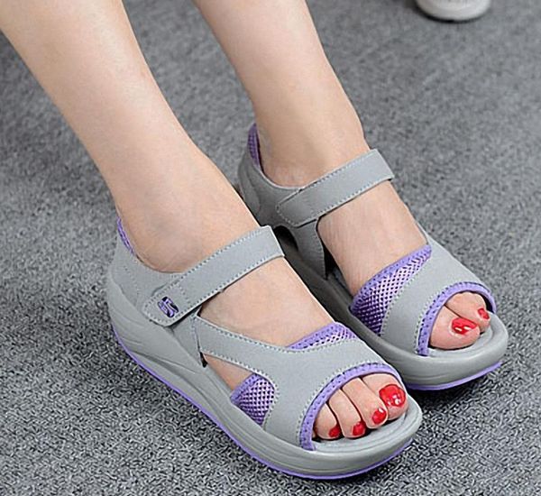 

sandals for women flat fashion sandalias feminina open toe wedge height increasing beach shoes, Black