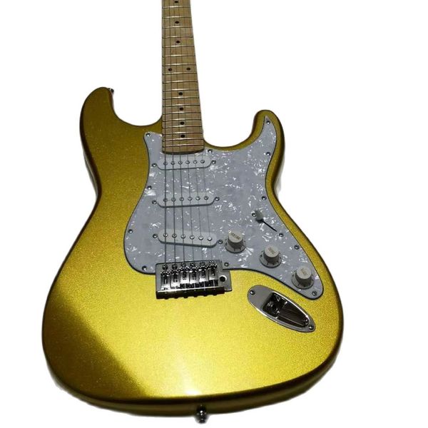 

new guitar, gyst-1026 gold color, solid body maple scalloped fretboard 22 fret big head chrome hardware strat electric guitar.
