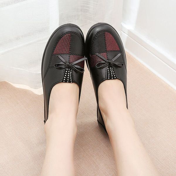 

new leather from plutonium fashionable casual women's ballet apartments mother shoes slide in 358 t6od, Black