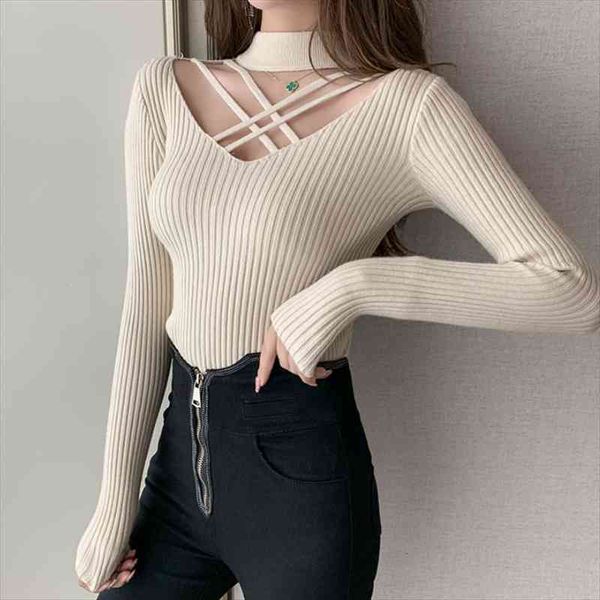 

hollow out womens knitted sweater pullovers femme neck, White;black