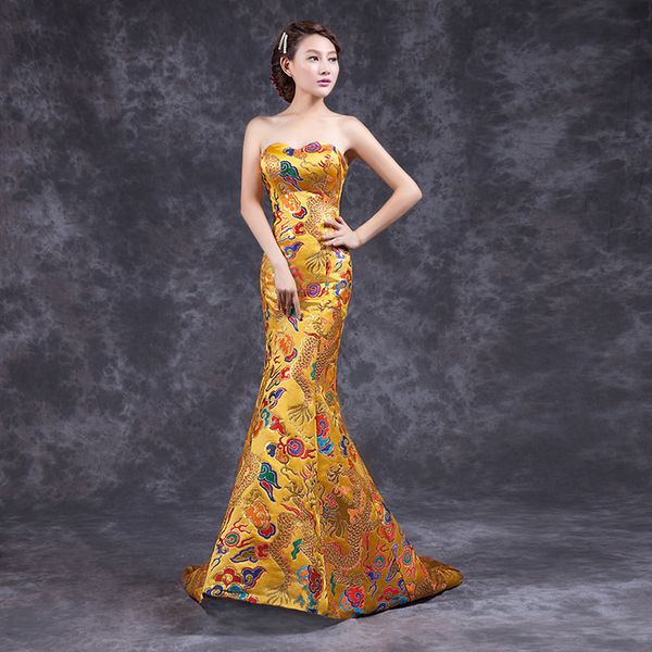 

new fashion 2021 prom party gowns cheongsam oriental evening chinese style women elegant qipao long robe retro vestido 66od, Black;red