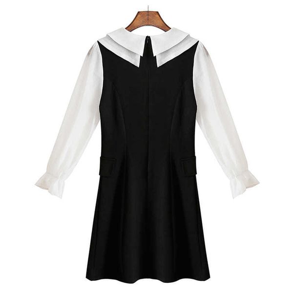 

perhaps u black white patchwork peter pan collar long sleeve a line dress elegant mini dress female d2611 210529, Black;gray