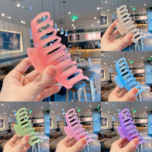 

candy color hair claw clip for women tough colorful plastic hairpin large size hair clamps crab for makeup bath hair accessories, Slivery;golden