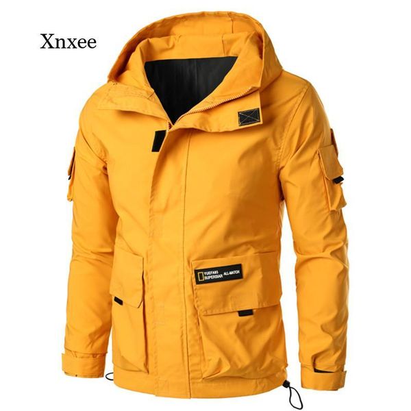 

men's jackets men mulit-pocket hoody bomber jacket cargo designer steetwear autumn hip hop windbreaker korean fashion coats, Black;brown