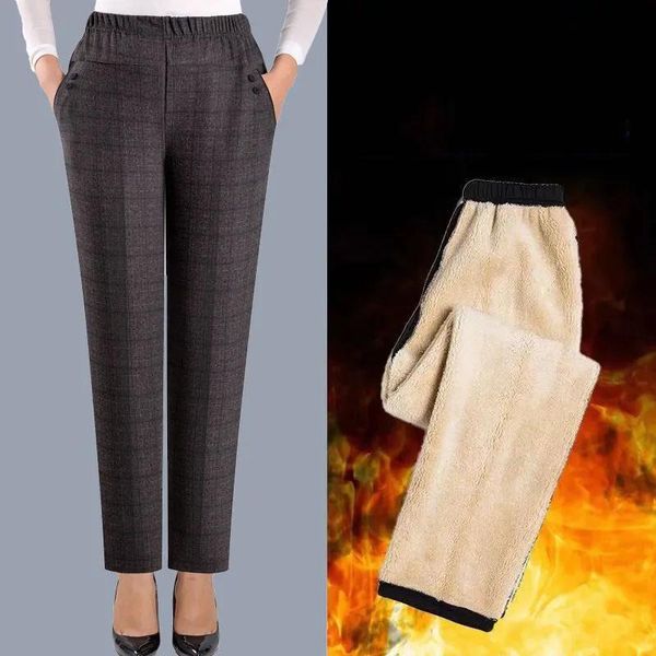 

women's pants & capris women 2021 autumn winter trousers elastic waist casual plus velvet warm middle female straight xl-8xl y578, Black;white