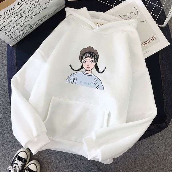 

kpop 2021 new harajuku graphic character plus veet hoodie women's clothes spring korean style sweet school sweater 1pyc, Black