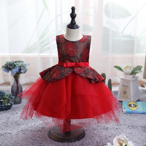 

0-6y toddler kids baby girls dress lace flower embroidered ball gown baby girls clothes princess dress sundress outfit#c, Red;yellow