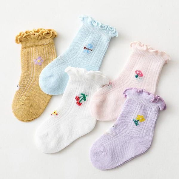 

0-5years toddlers girls frilly socks mesh cotton baby ankle sock flower pattern children breathab summer infant floor, Pink;yellow