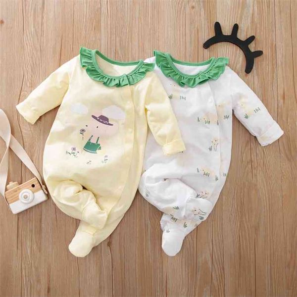 

baby mouse and rabbit print ruffle collar long-sleeve footed jumpsuit 210528, Blue