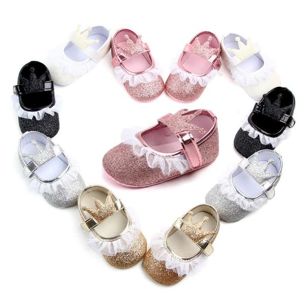 

first walkers 2021 born crown baby girl shoes white gauze edge princess soft bottom 0-1 years old infant toddler shoe