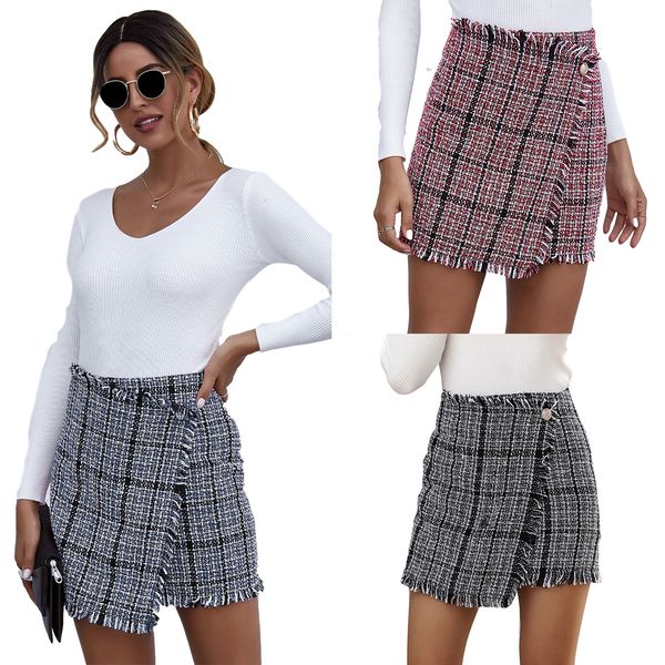 

women 2021 chic fashion with buttons patchwork print mini skirt vintage high waist back zipper female pleated skirts mujer, Black
