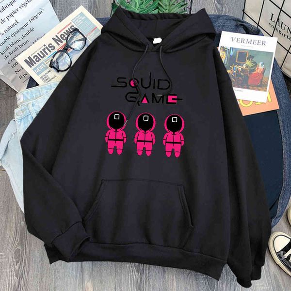 

men's hoodie and squid print, wool pocket cloth, harajuku, autumn and winter, Black