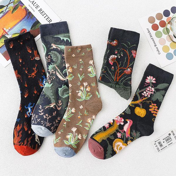 

men's socks 1 pair autumn and winter ladies fashion ink painting tube street personality long, Black