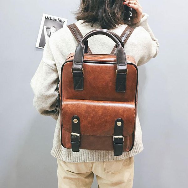 

backpack style women anti theft backpacks students brown school bags for teenage girls waterproof vintage lapleather big travel