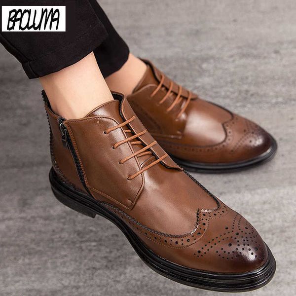 

luxurious men boots brand men ankle boots quality leather men's dress shoes lace-up oxford formal shoes wedding shoes 38-46 210619, Black