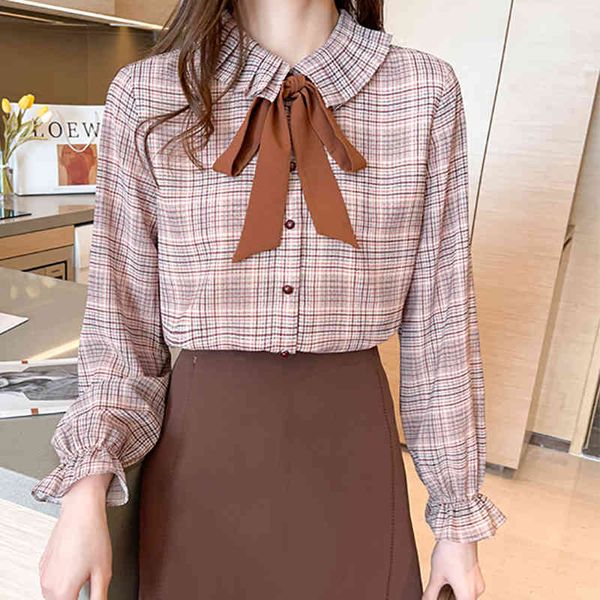 

women's blouses & shirts shinx female plaid shirt, clothes with buttons and laces, preppy style, long sleeve blouse, spring autumn x7l0, White