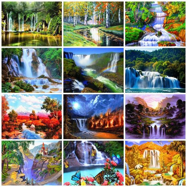

diamond painting azqsd embroidery 2021 waterfall scenic home decoration needlework full drill cross stitch kits
