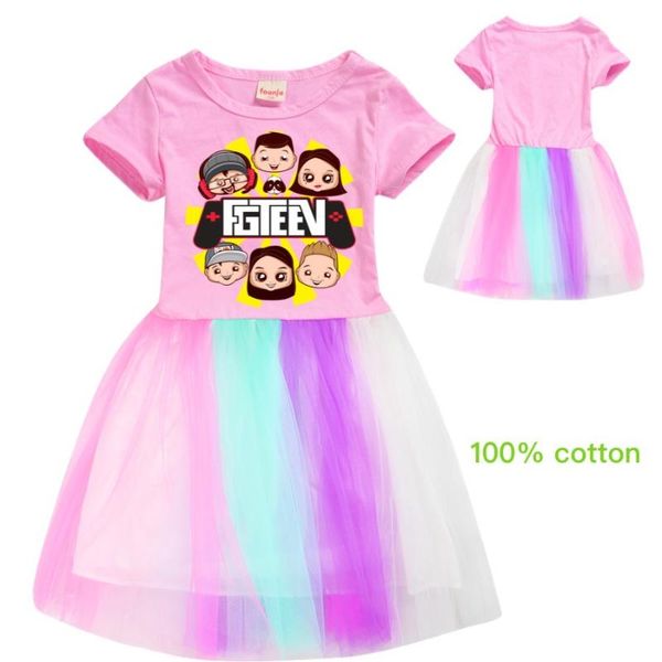 

girl's dresses summer girls cotton casual mesh dress kids fgteev short child cartoon toddler for baby, Red;yellow