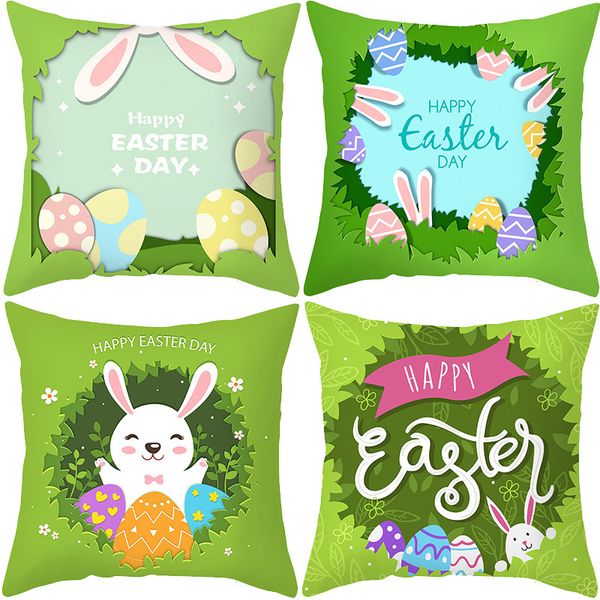 

easter pillow cover rabbit eggs new home sofa bedside peach skin velvet pillow45*45cm(pillow not included)