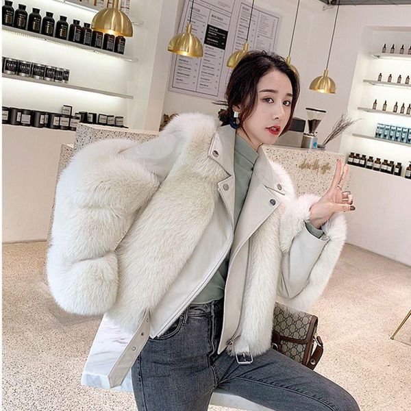 

women's fur & faux 2021 spring and autumn coat locomotive short loose fashion solid color top, Black